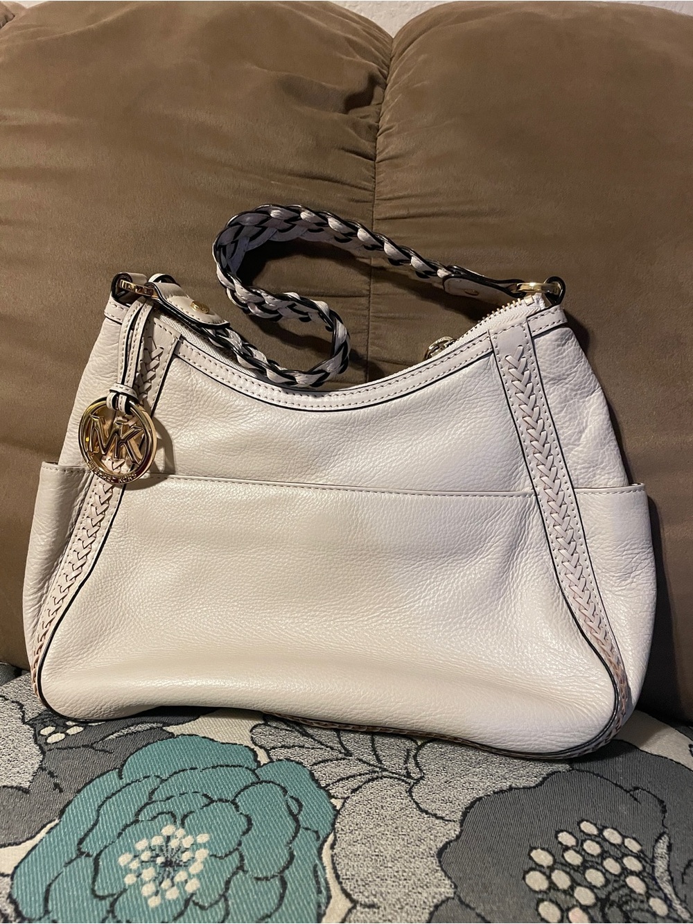 Michael Kors Light Cream Leather Shoulder Hobo with Braided Strap - Picture 2 of 2